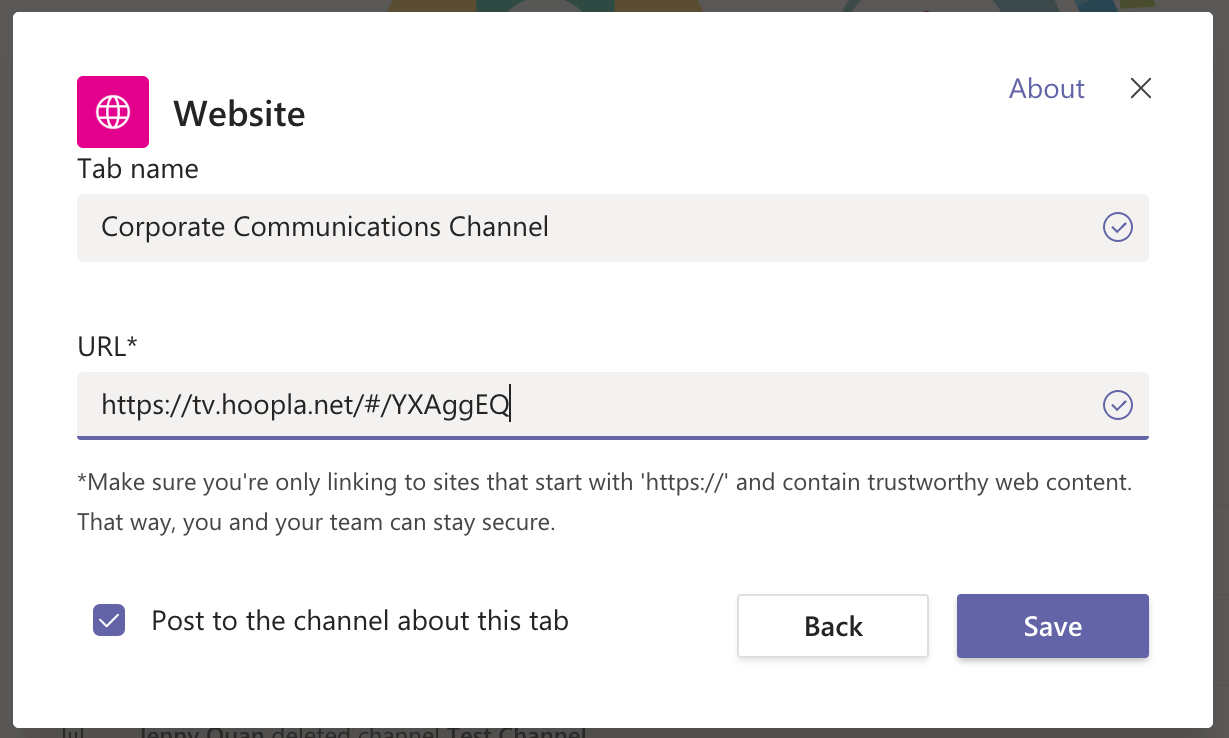 Steps to Add a Hoopla Channel Tab — screenshot 3