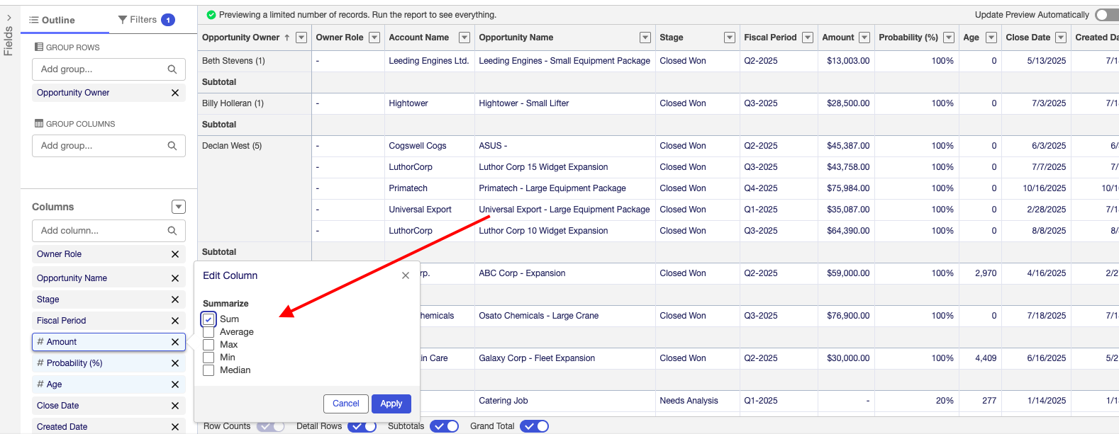 Create Salesforce Metric Reports — screenshot 4