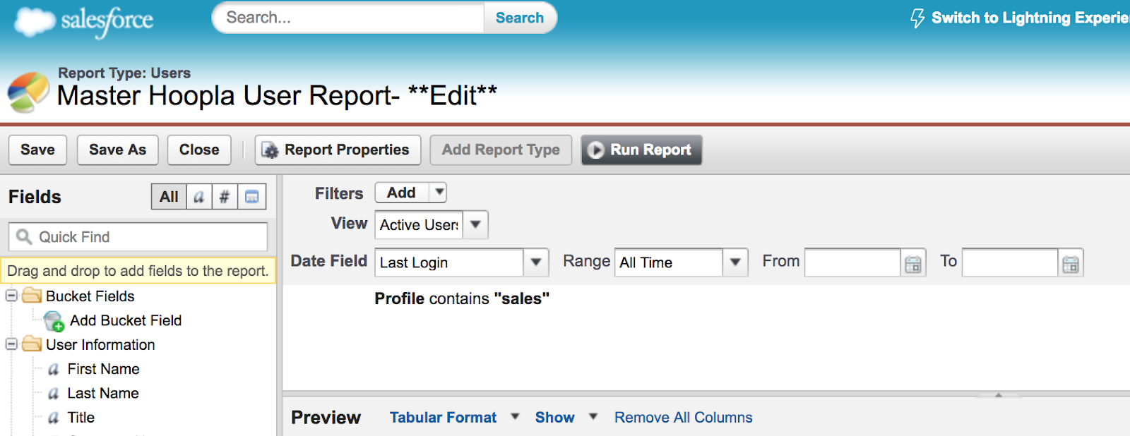 Create a User Report in Salesforce — screenshot 1