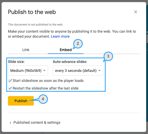 Step One: Publish your Google Slides — screenshot 1