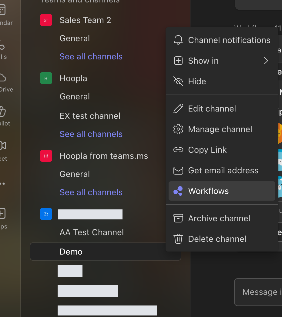 How to set up a workflow from Microsoft Teams — screenshot 4