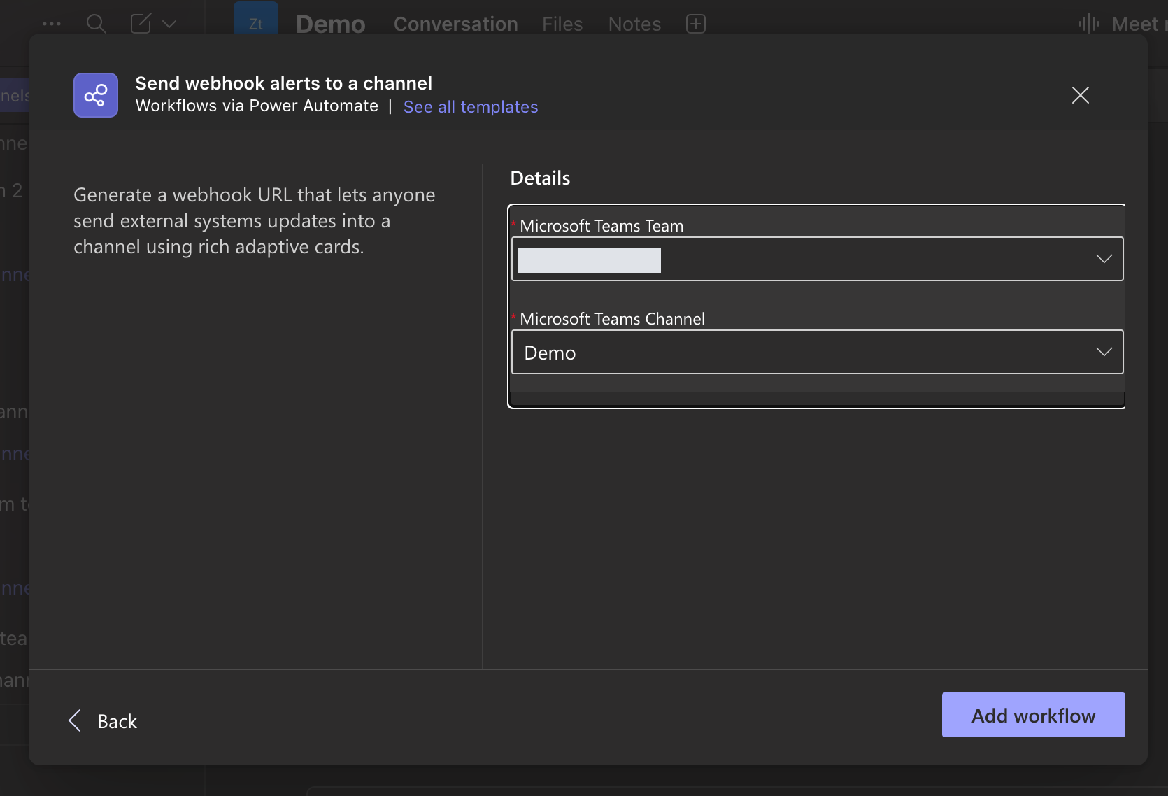 How to set up a workflow from Microsoft Teams — screenshot 7
