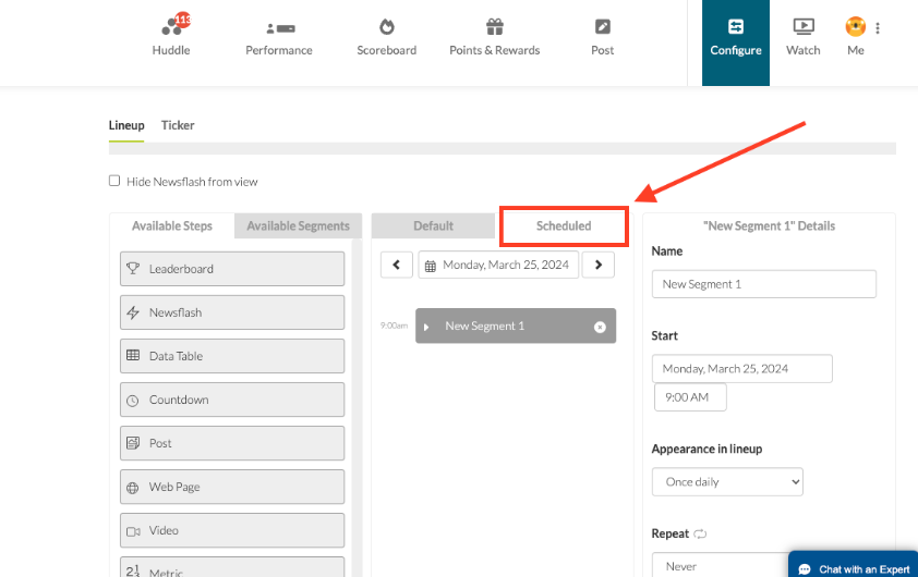 Configuring a Scheduled Lineup for your Channel — screenshot 1