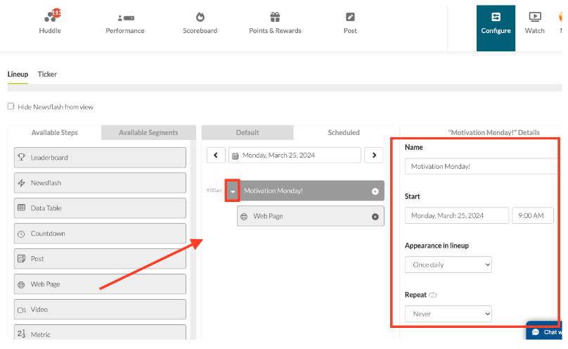 Configure Scheduled Segment Details — screenshot 3